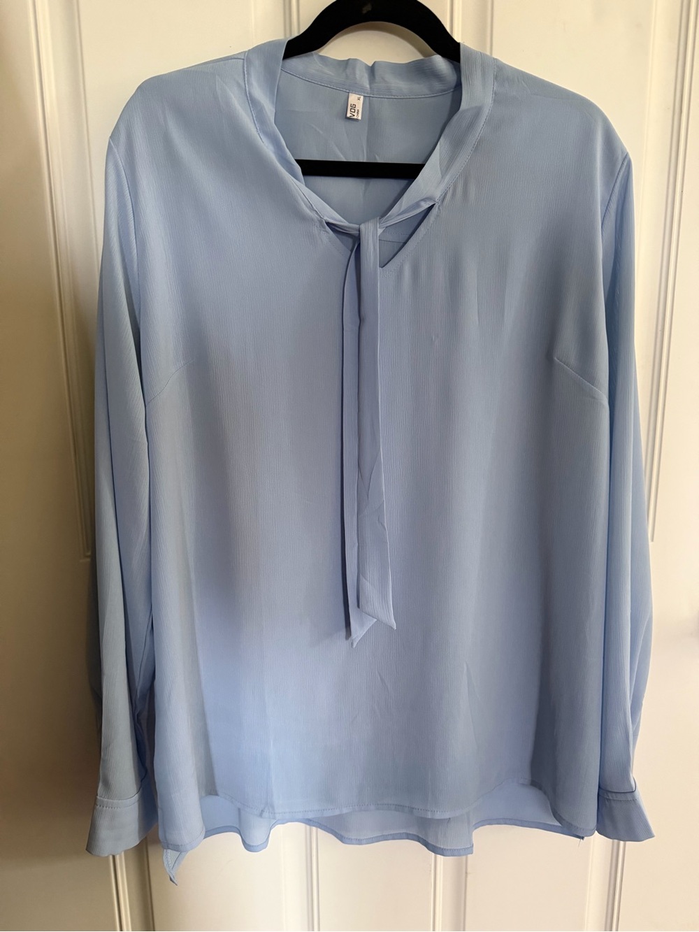 Acevog Light Blue Tie-Neck Long Sleeve Blouse